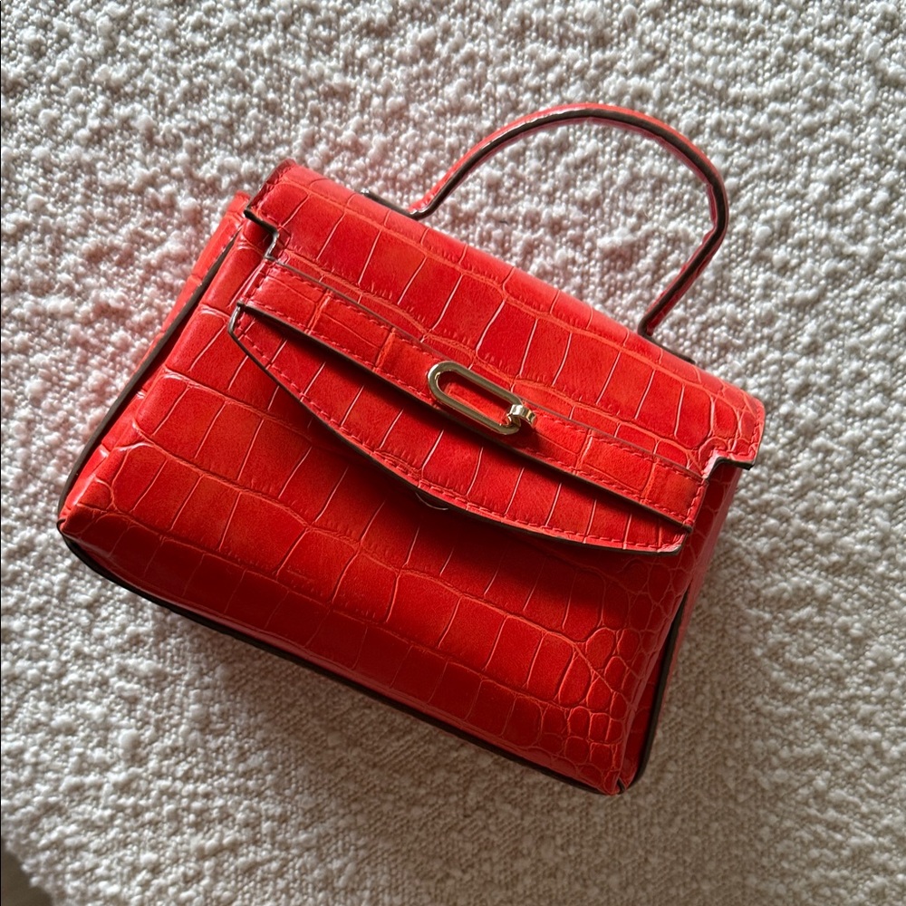 Orange red Crocodile Pattern Handbag - image 1